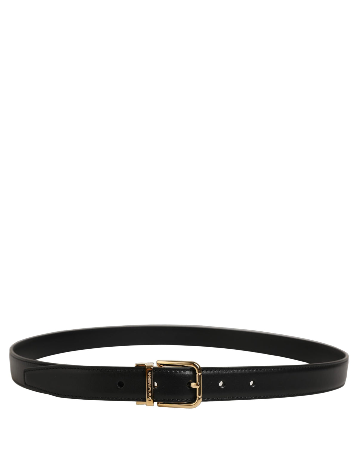 Dolce & Gabbana Black Classic Leather Gold Tone Buckle Women's Belt