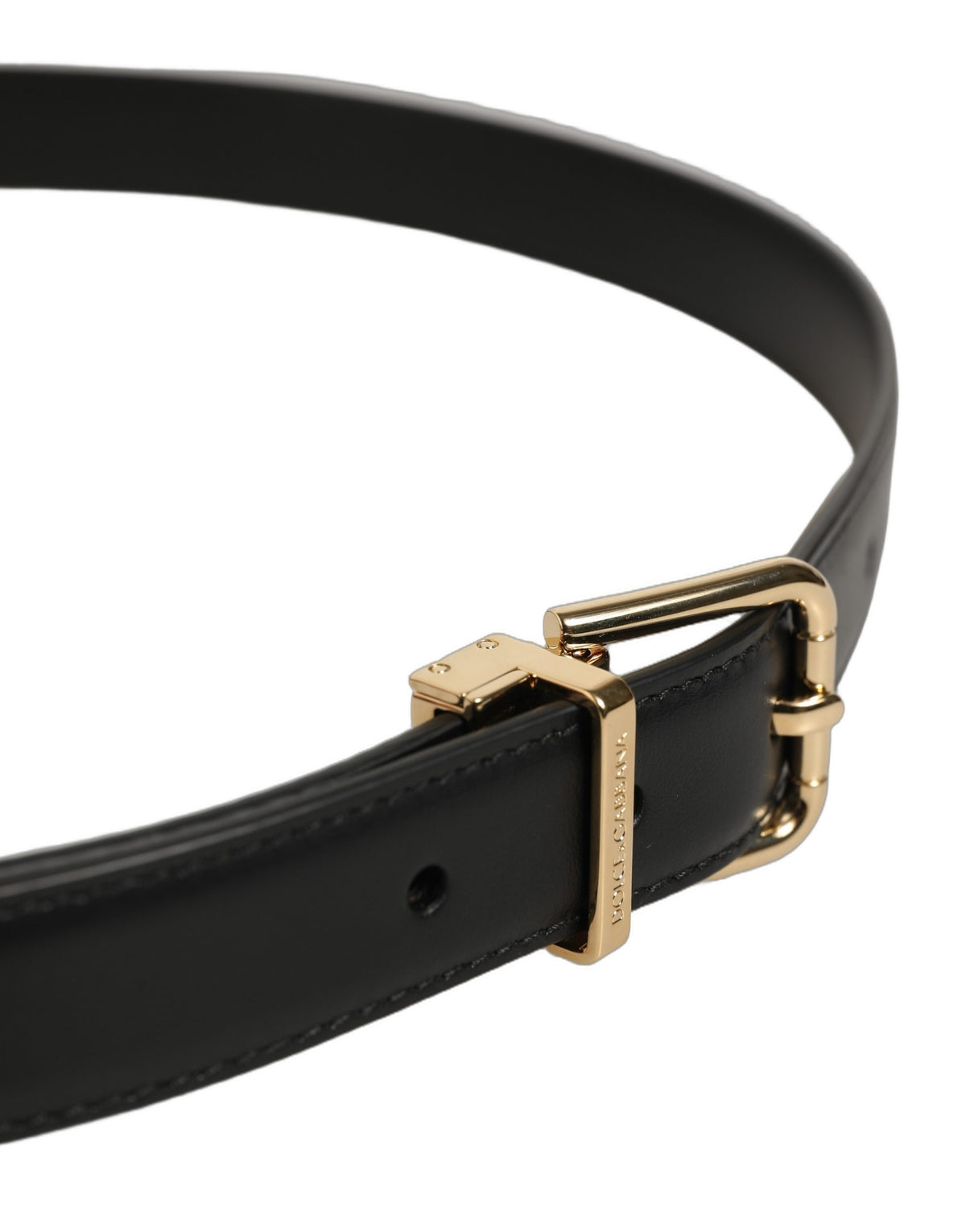 Dolce & Gabbana Black Classic Leather Gold Tone Buckle Women's Belt