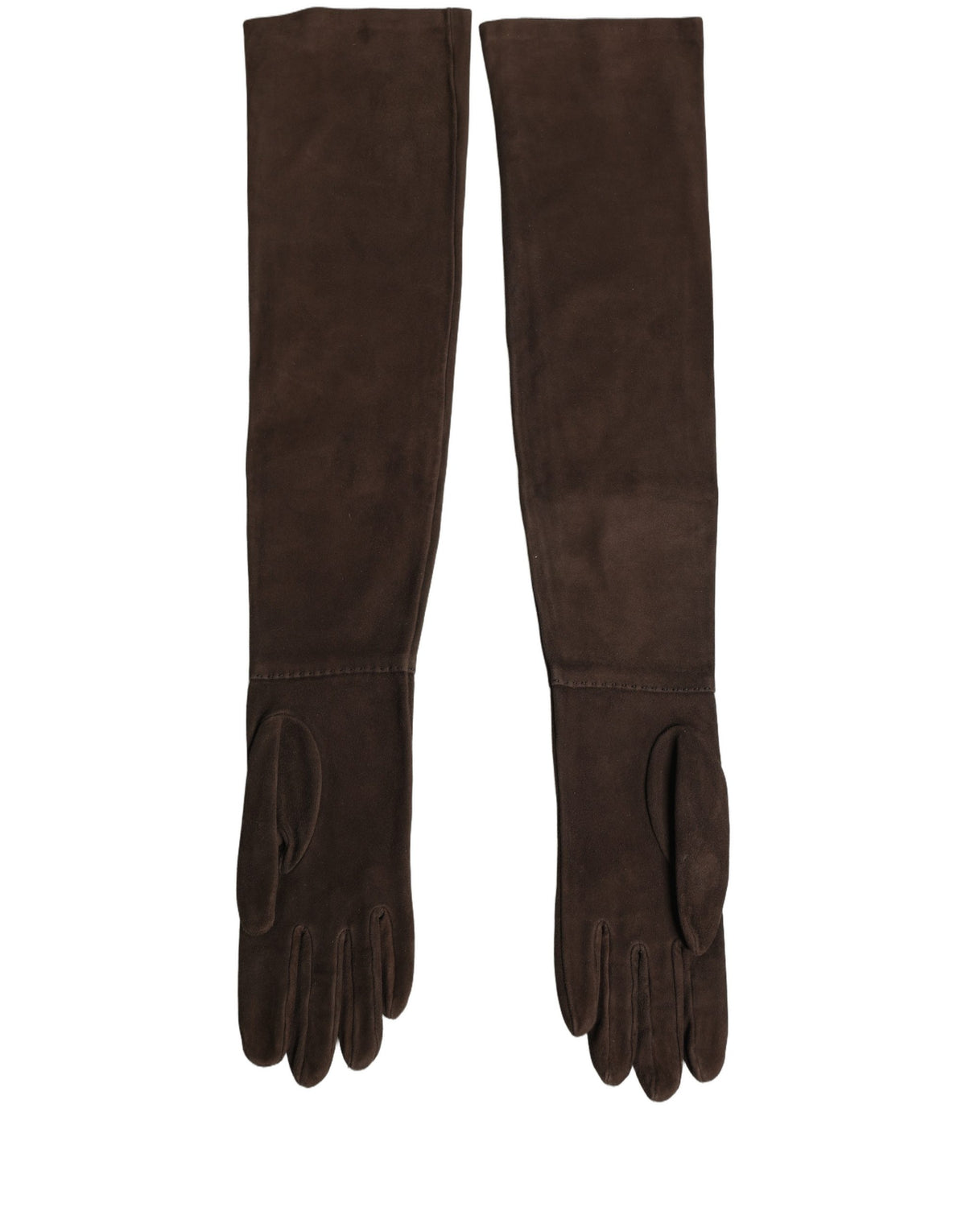 Dolce & Gabbana Brown Genuine Leather Suede Elbow Length Women's Gloves