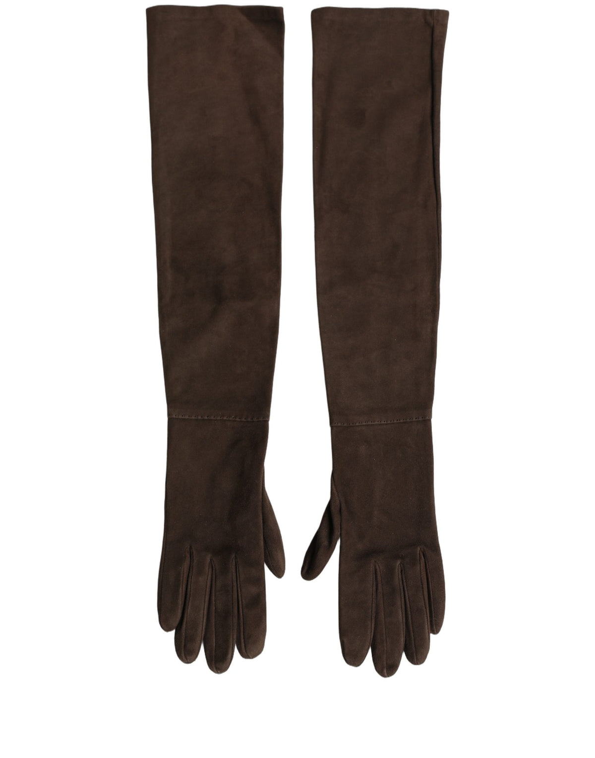 Dolce & Gabbana Brown Genuine Leather Suede Elbow Length Women's Gloves
