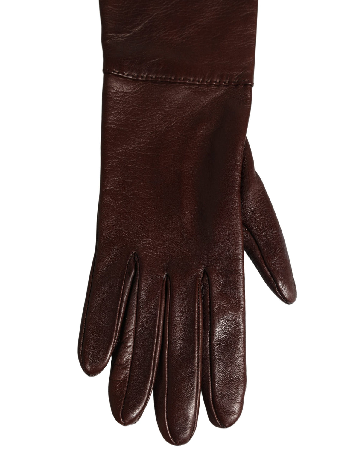 Dolce & Gabbana Brown Genuine Leather Long Elbow Length Women's Gloves