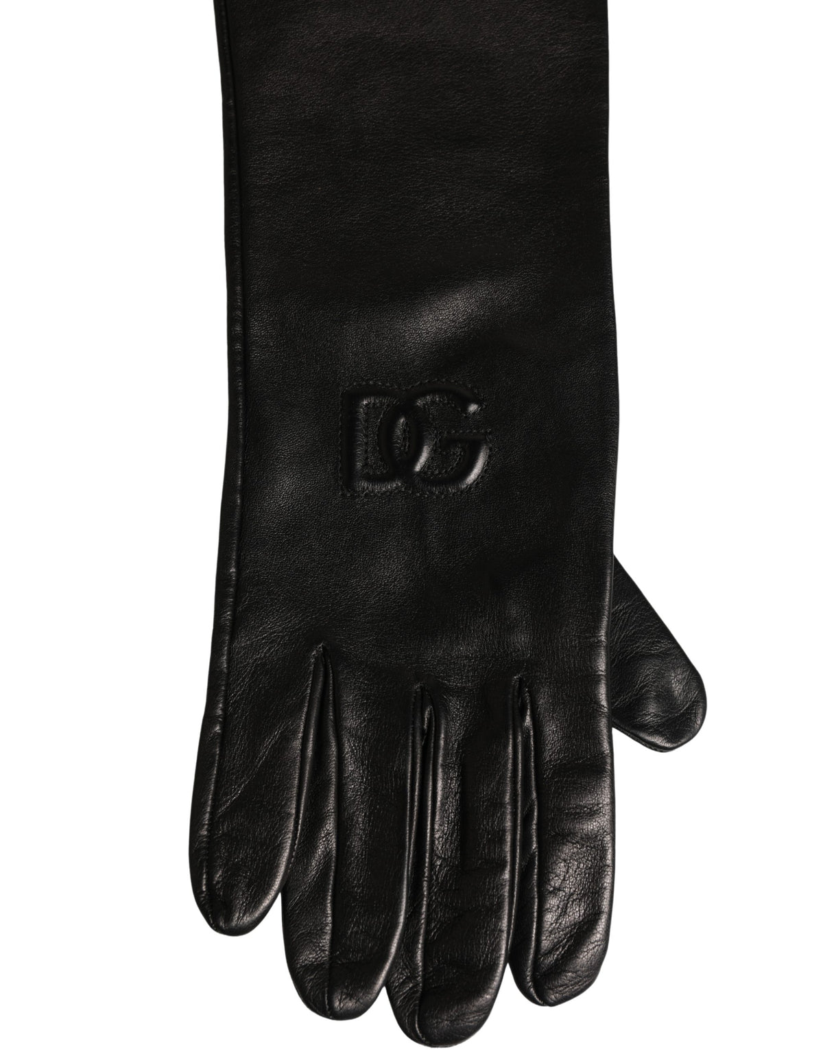 Dolce & Gabbana Black Genuine Leather Embossed DG Logo Women's Gloves