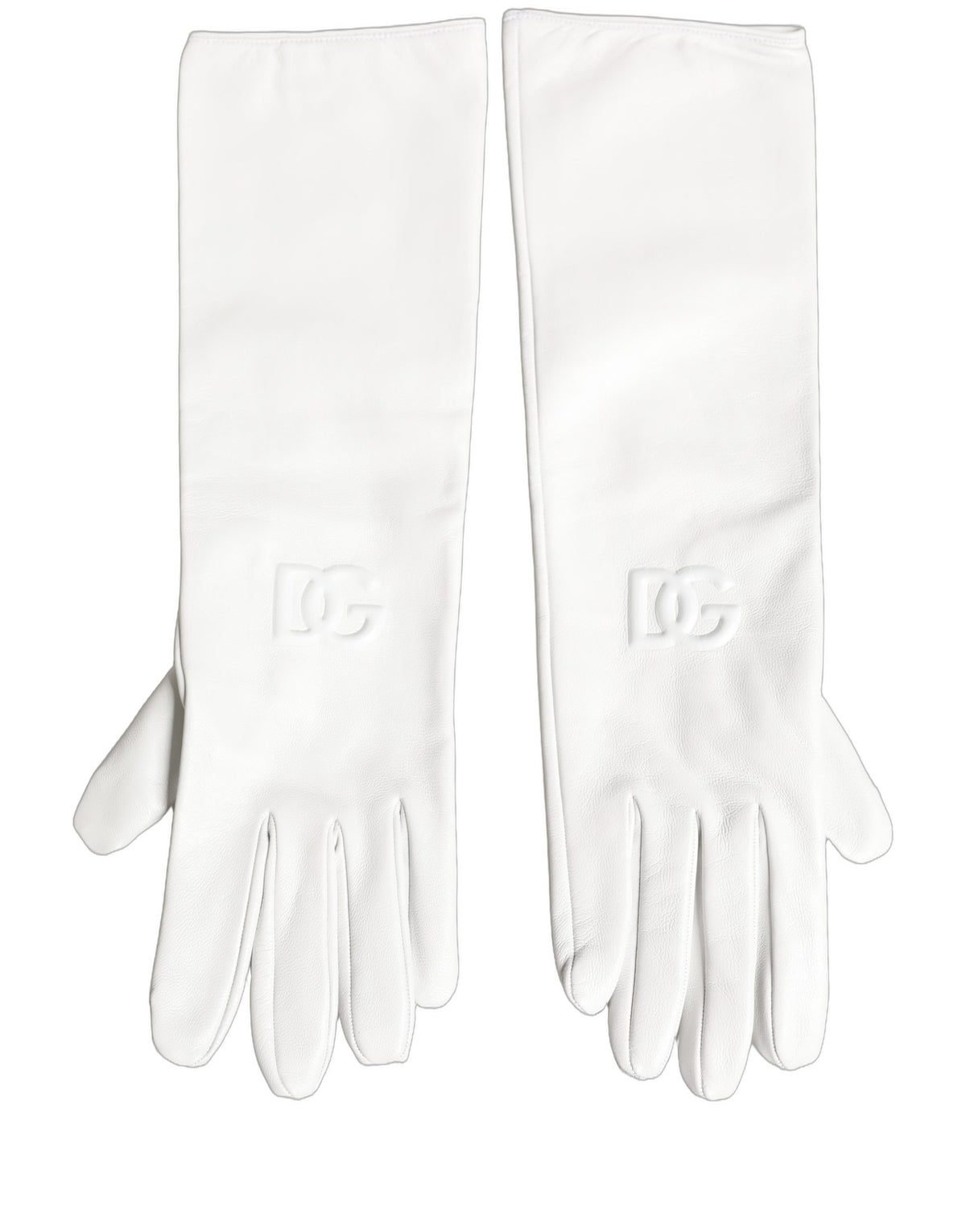Dolce & Gabbana White Genuine Leather Embossed DG Logo Women's Gloves
