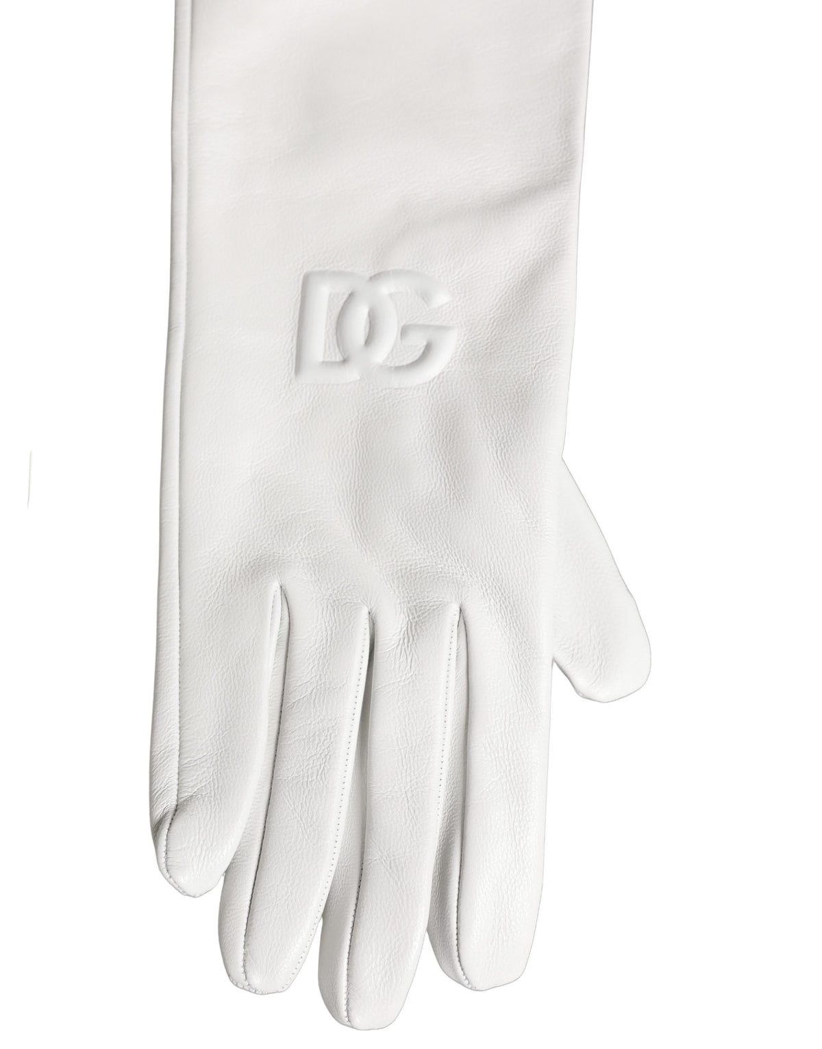 Dolce & Gabbana White Genuine Leather Embossed DG Logo Women's Gloves