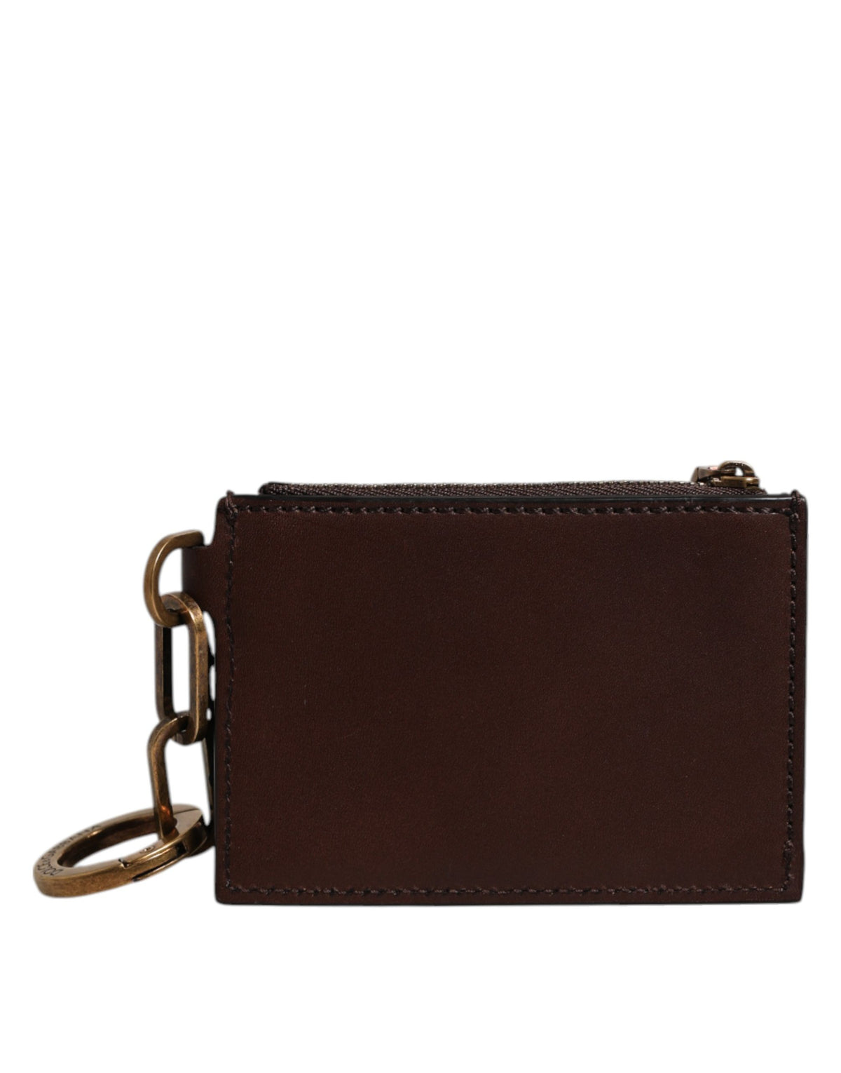 Dolce & Gabbana Brown Leather Logo Embossed Key Chain Coin Purse Women's Wallet