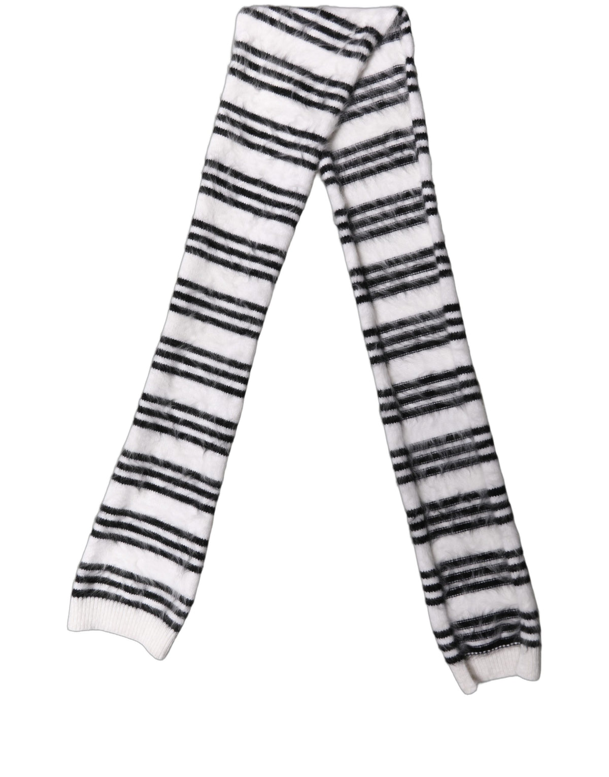 Dolce & Gabbana White Black Striped Skinny Neck Warmer Women's Scarf