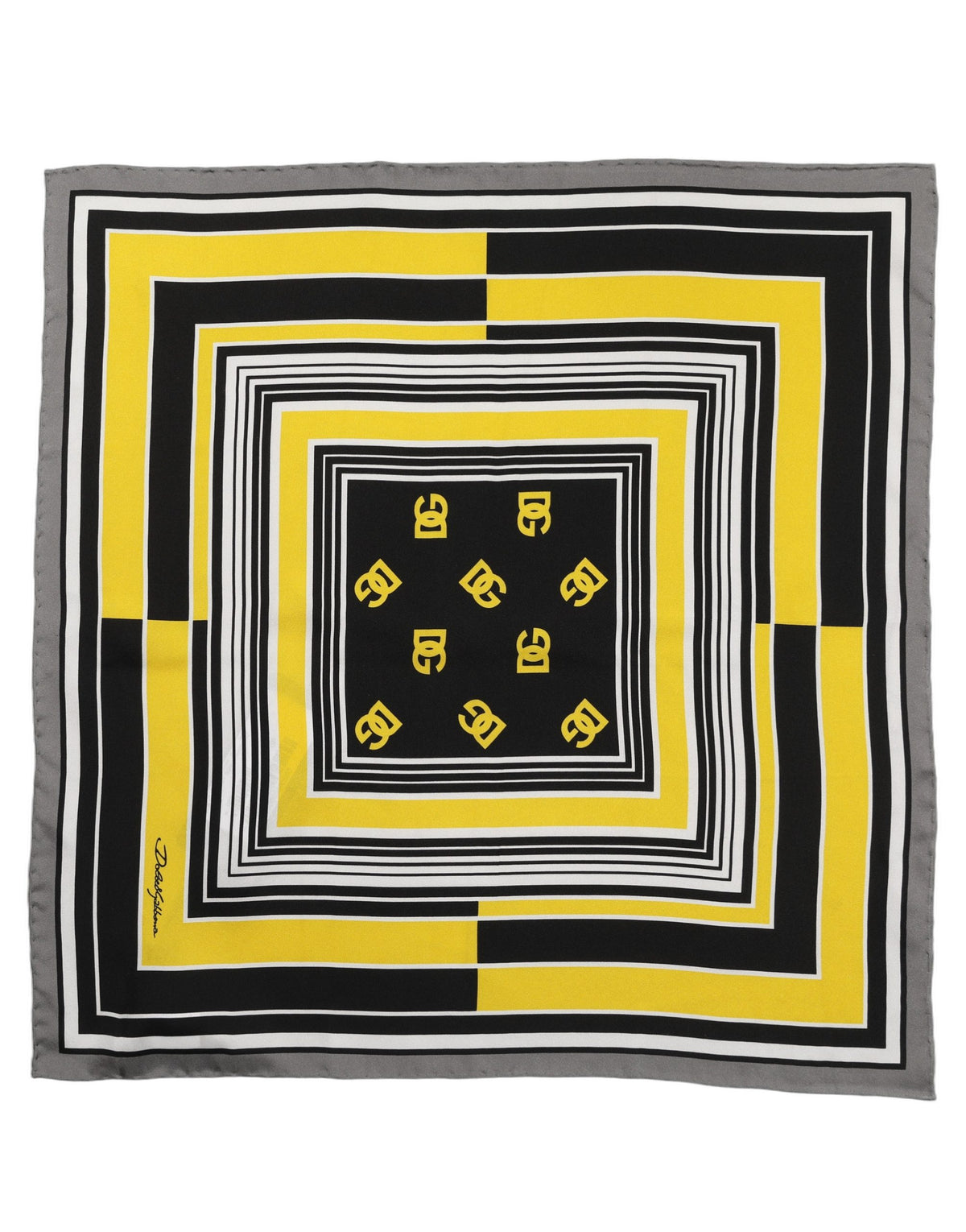 Dolce & Gabbana Black Yellow Silk Logo Square Foulard Women's Scarf