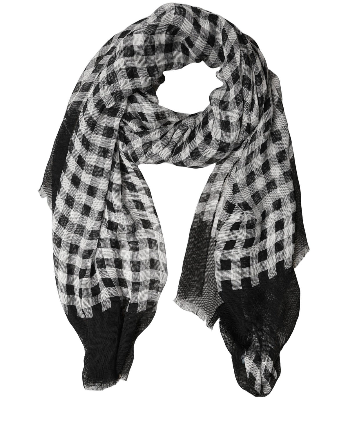 Dolce & Gabbana Black White Napoli Silk Gingham Shawl Women's Scarf