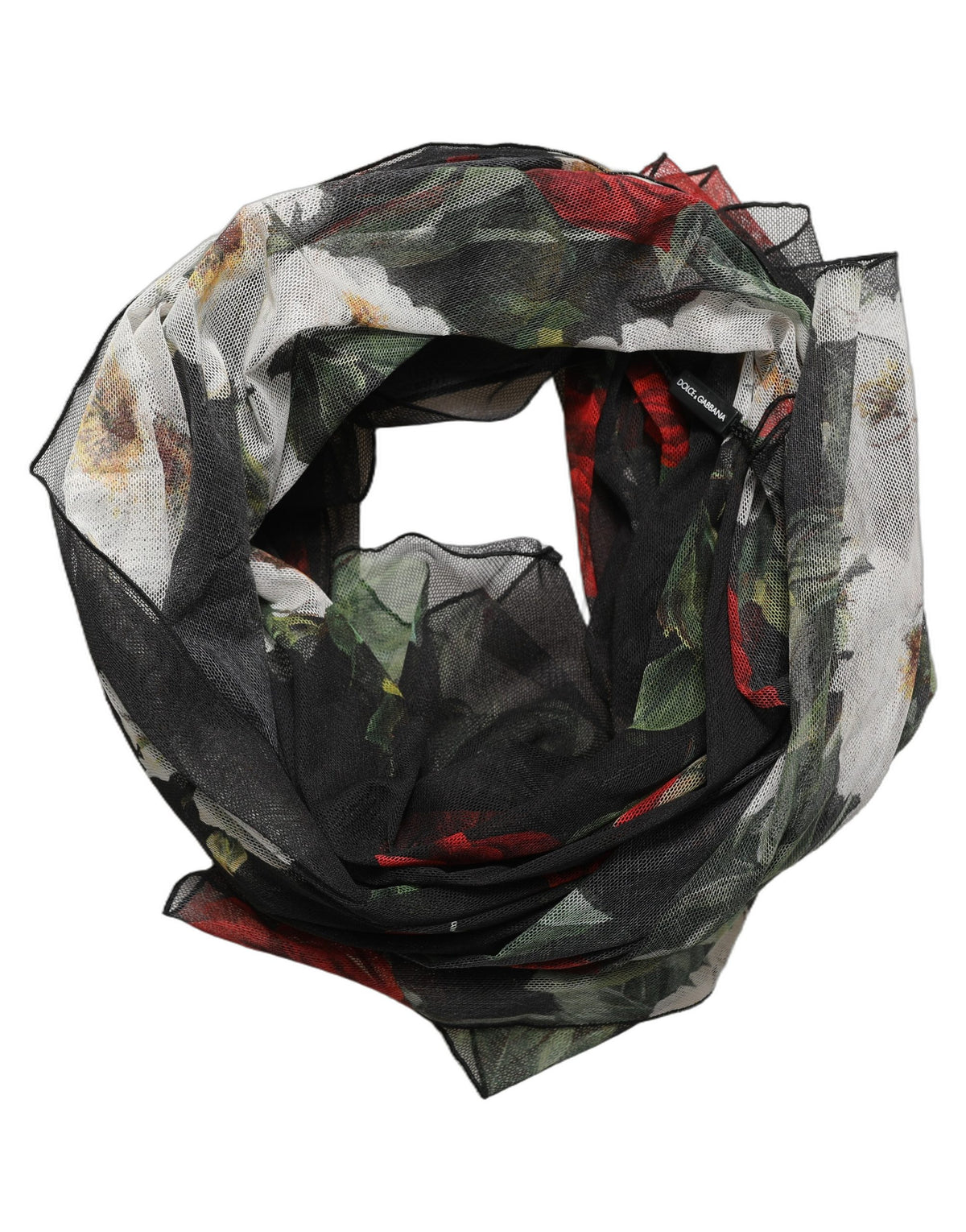 Dolce & Gabbana Black Floral Print Cotton Shawl Stole Women's Scarf