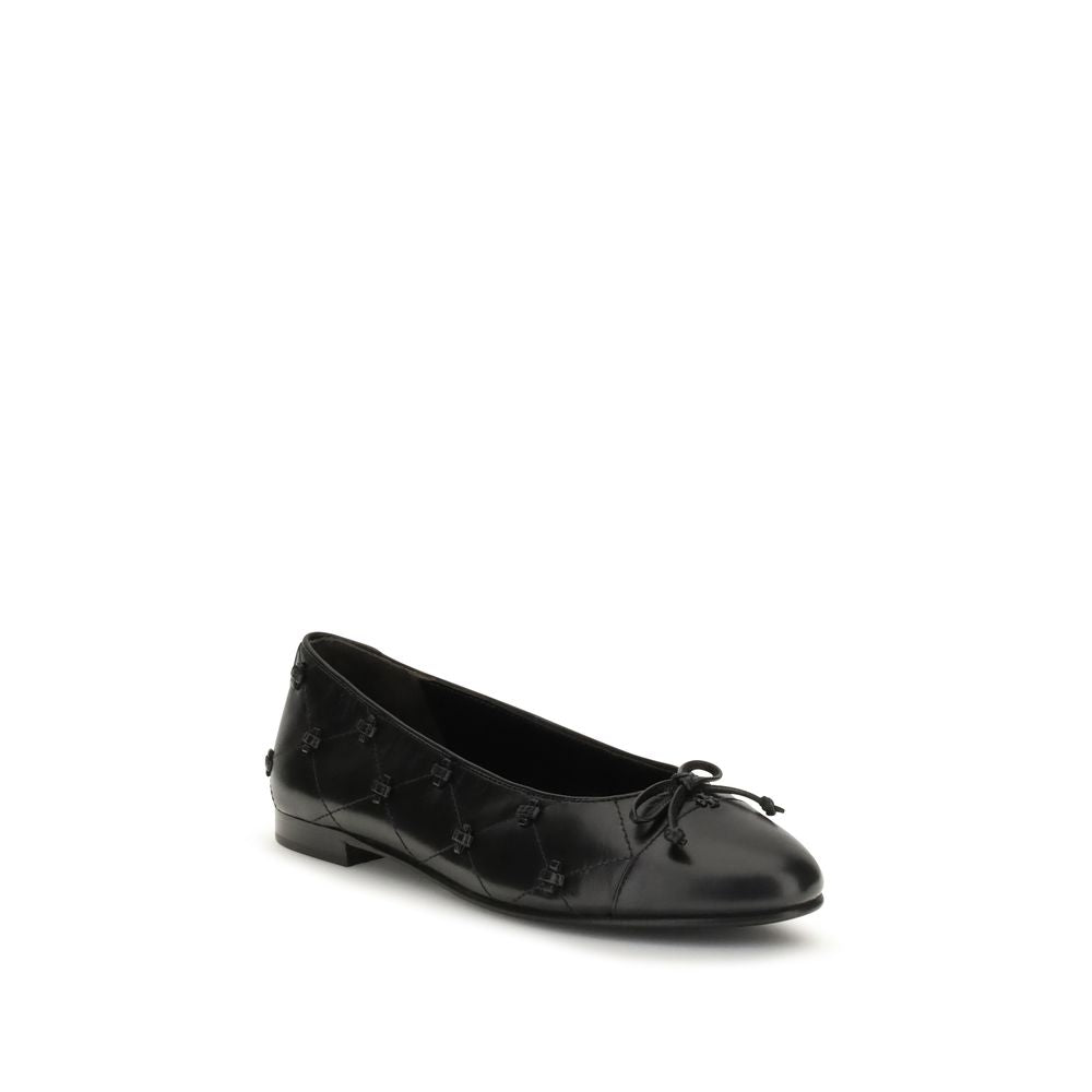 Tory Burch Black Calf Leather Bos Taurus Ballet Women's Flats