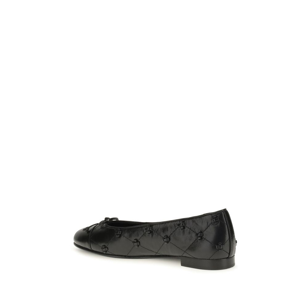 Tory Burch Black Calf Leather Bos Taurus Ballet Women's Flats