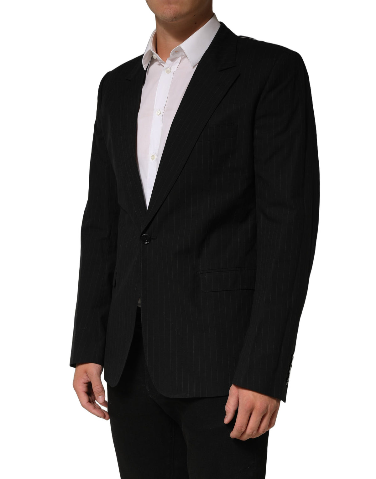 Dolce & Gabbana Black Pinstripe Men Single Breasted Men's Jacket