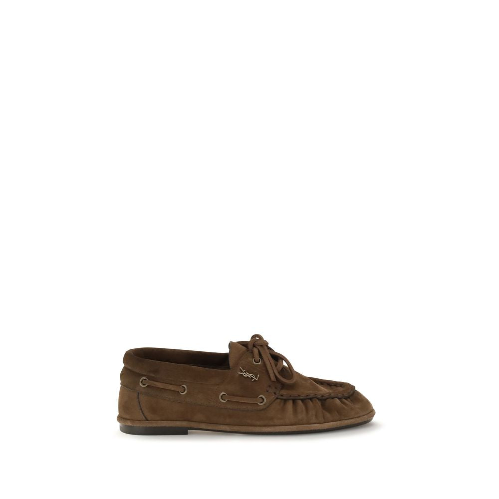 Saint Laurent Brown Suede Leather Slip-On Women's Loafers