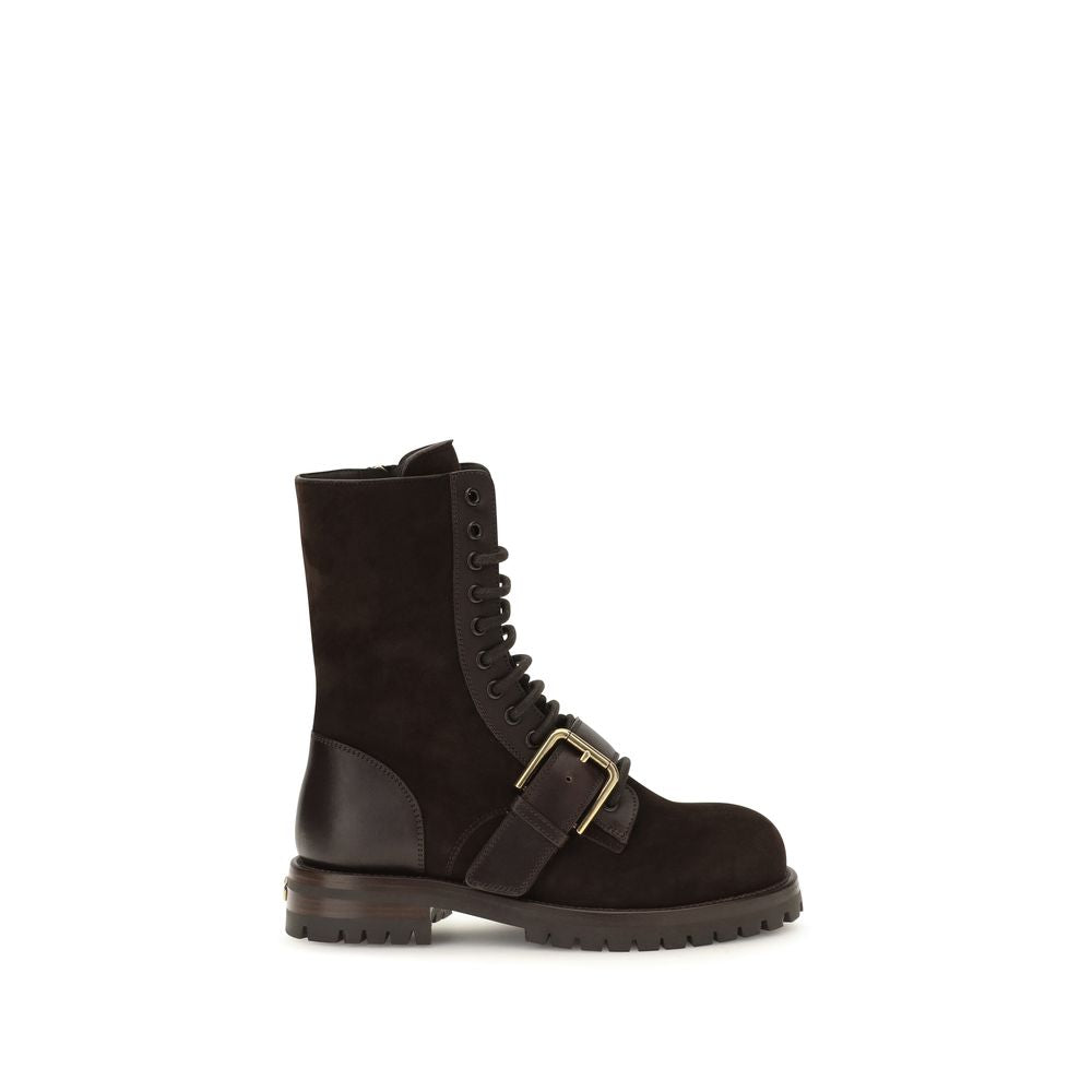 Dolce & Gabbana Black Calf Leather Bos Taurus Lace-Up Women's Boots