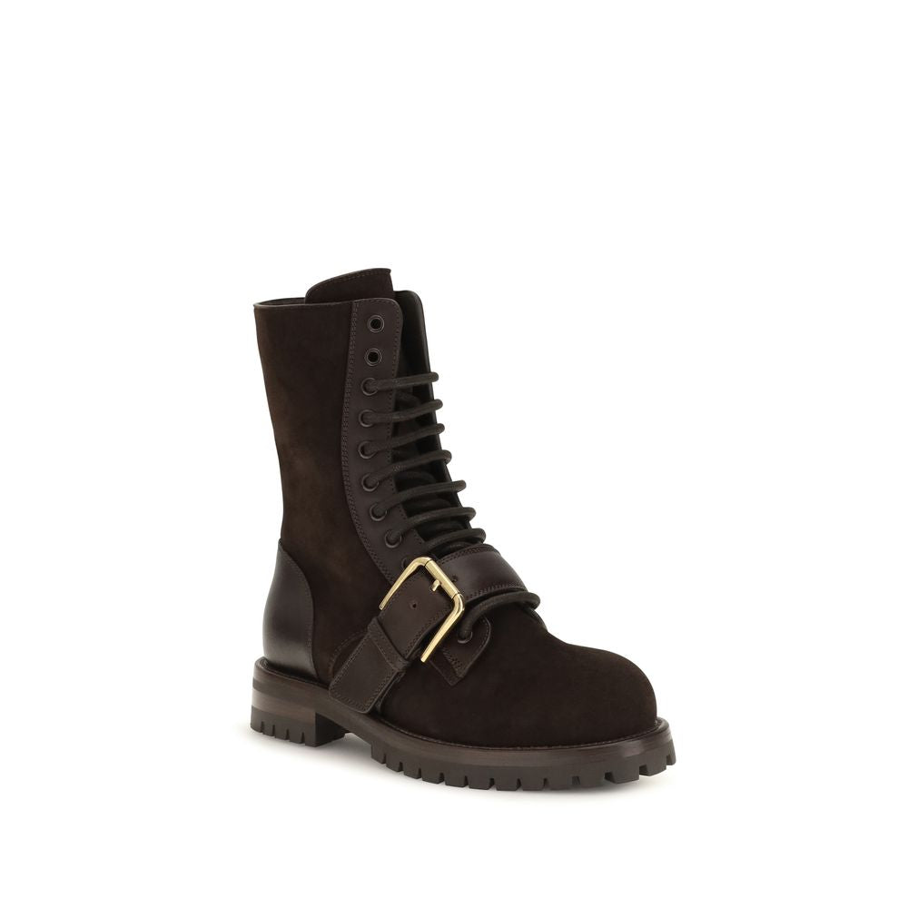 Dolce & Gabbana Black Calf Leather Bos Taurus Lace-Up Women's Boots