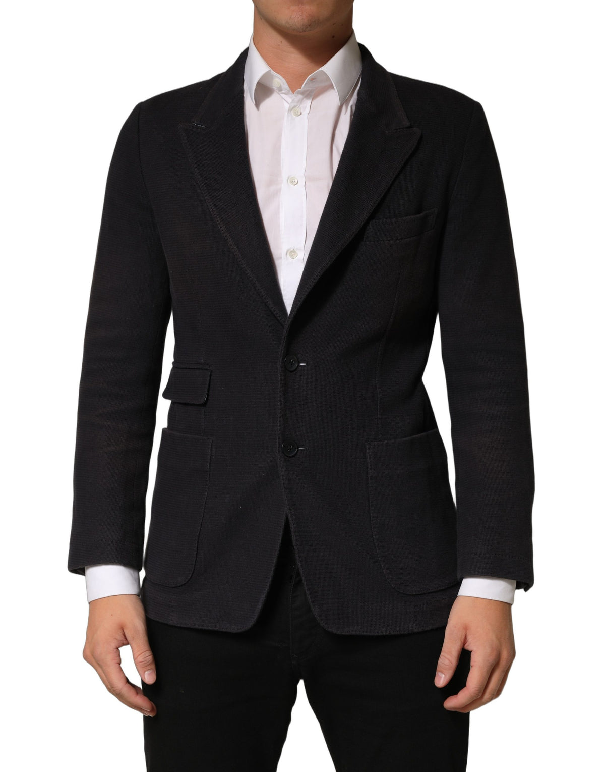 Dolce & Gabbana Dark Gray Cotton Men Single Breasted Men's Jacket (Pre-Owned)