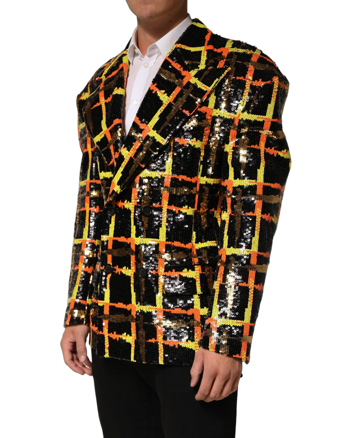 Dolce & Gabbana Multicolor Sequin Embellished Double Breasted Men's Jacket