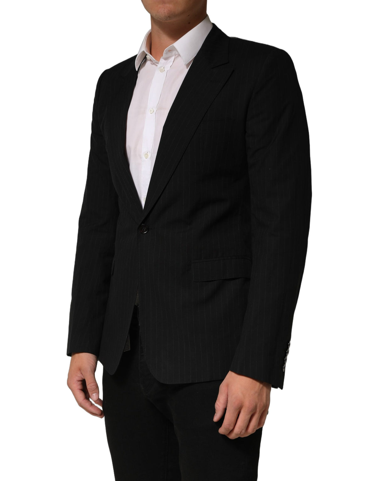 Dolce & Gabbana Black Pinstripe Men Single Breasted Men's Jacket (Pre-Owned)