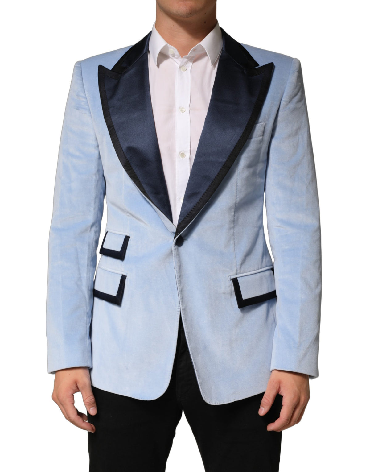 Dolce & Gabbana Blue Cotton Formal Single Breasted Men's Jacket