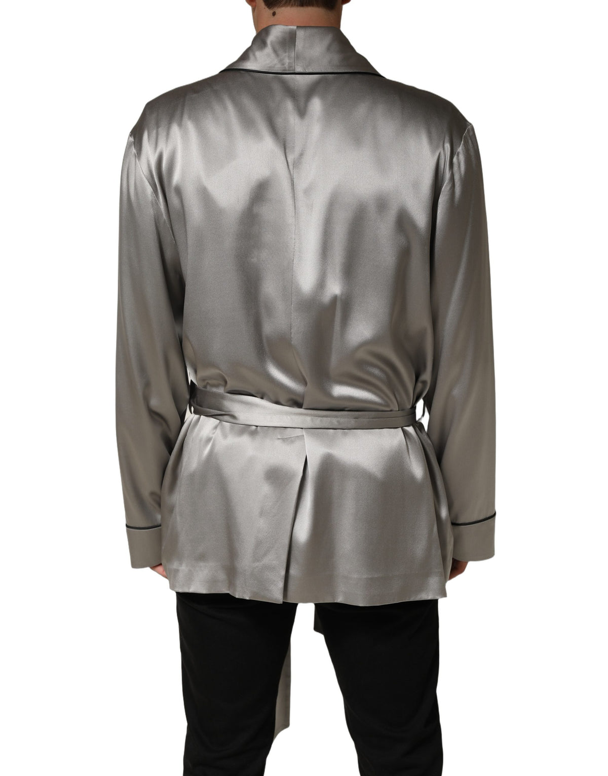 Dolce & Gabbana Gray Silk Satin Robe Embroidered Men's Jacket (Pre-Owned)