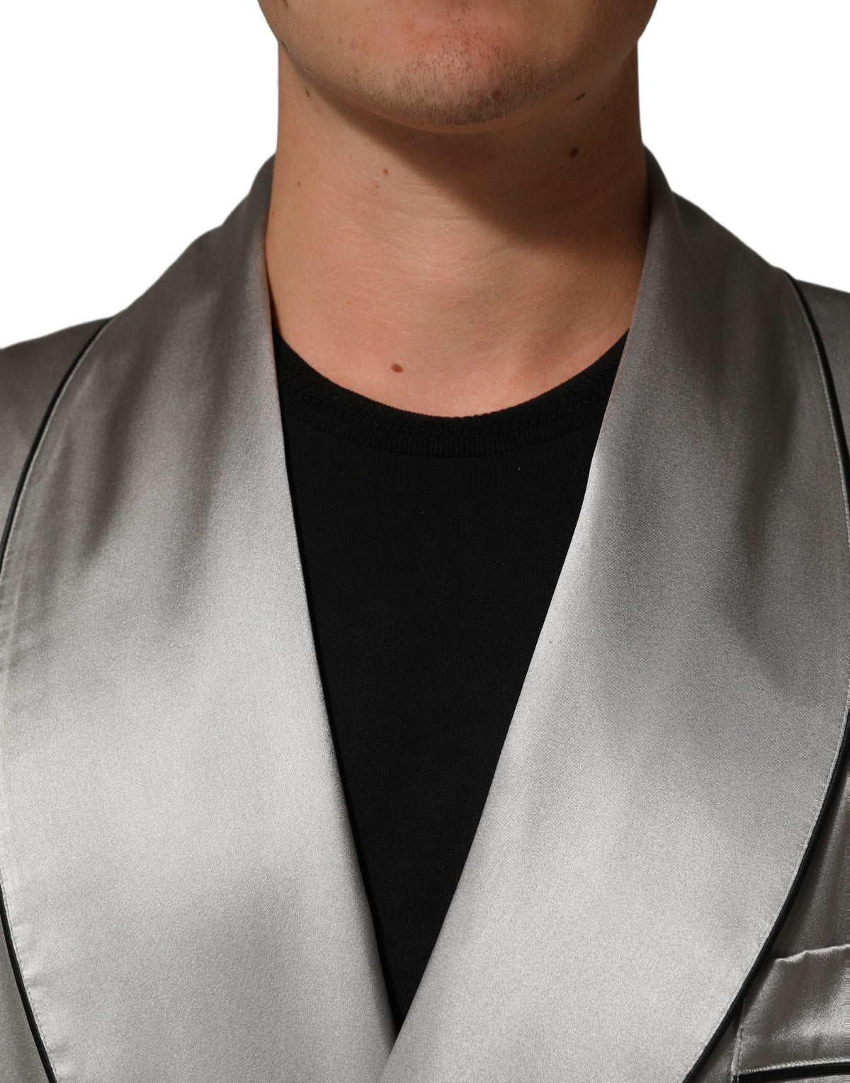 Dolce & Gabbana Gray Silk Satin Robe Embroidered Men's Jacket (Pre-Owned)