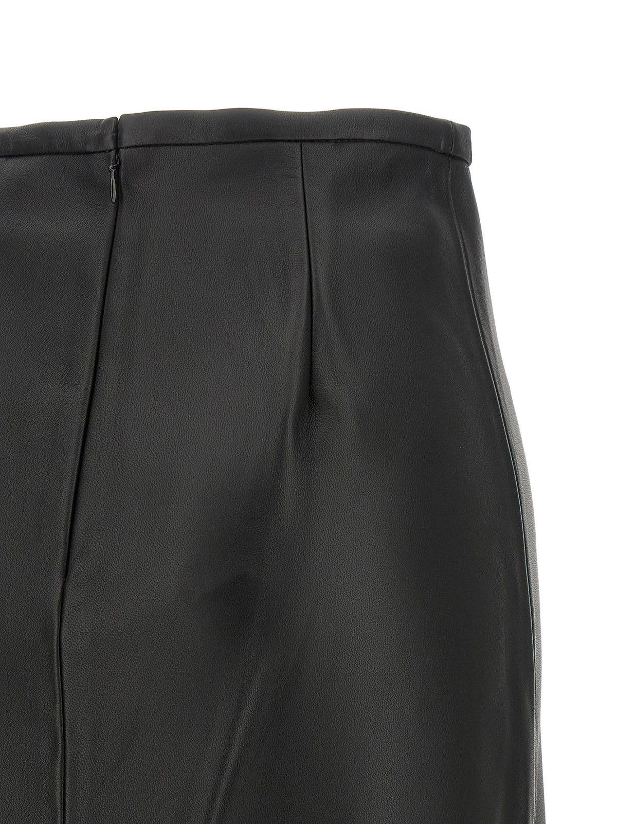 CO Black Lamb Leather Midi Women's Skirt