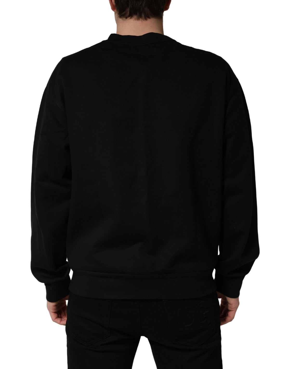 Dolce & Gabbana Black Cotton DG Crew Neck Sweatshirt Men's Sweater