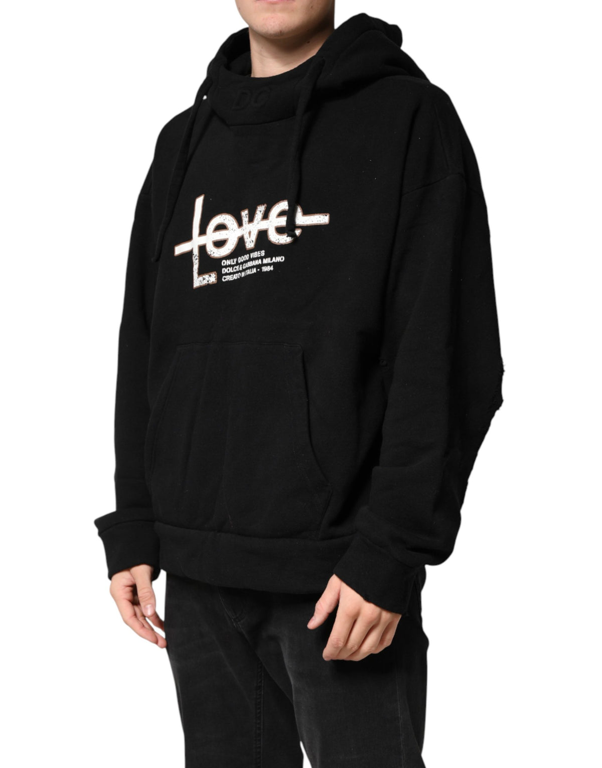 Dolce & Gabbana Black Cotton Printed Men Hooded Sweatshirt Men's Sweater (Pre-Owned)