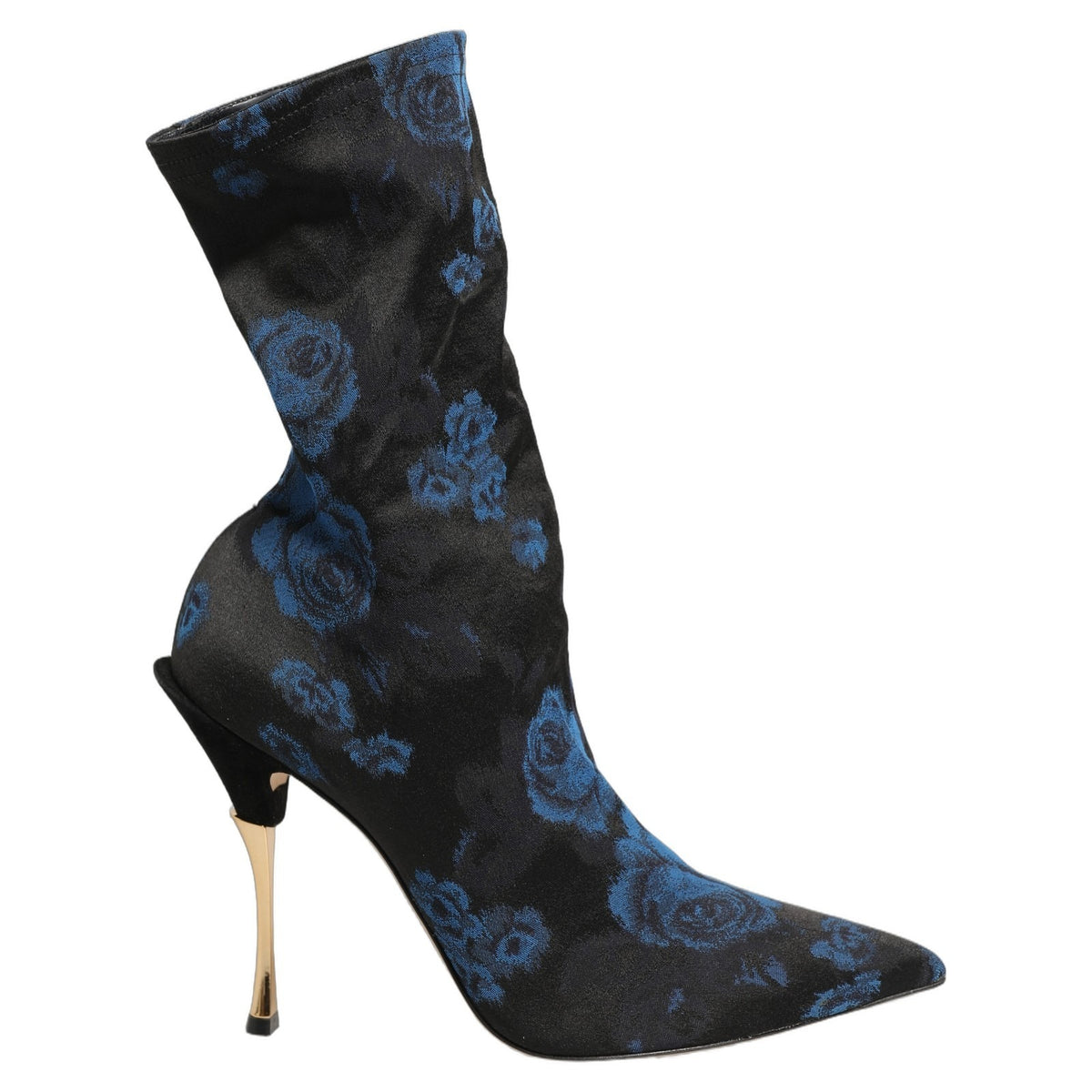 Dolce & Gabbana Black Blue Floral Stretch Sock Boots Women's Shoes