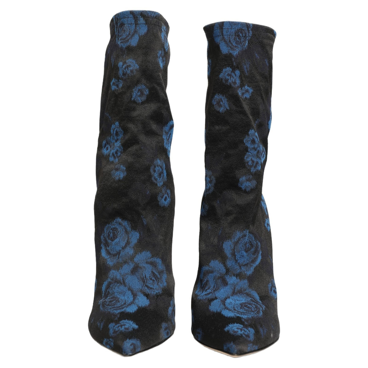 Dolce & Gabbana Black Blue Floral Stretch Sock Boots Women's Shoes