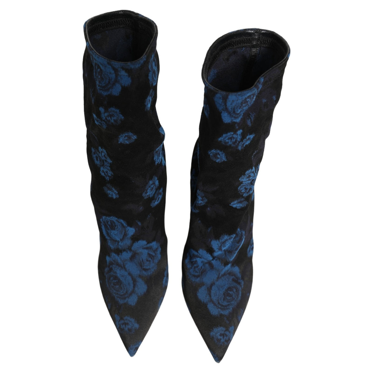 Dolce & Gabbana Black Blue Floral Stretch Sock Boots Women's Shoes