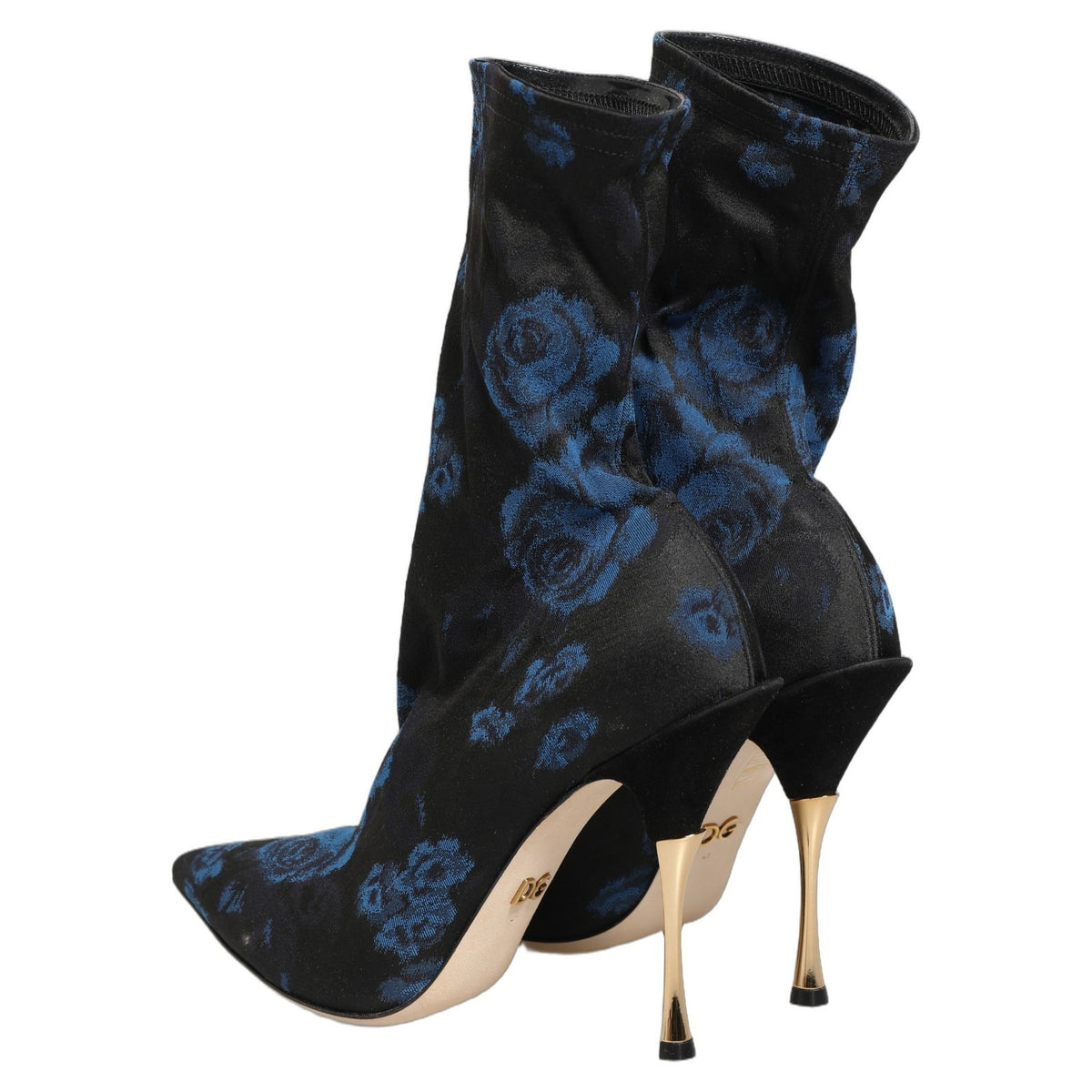 Dolce & Gabbana Black Blue Floral Stretch Sock Boots Women's Shoes