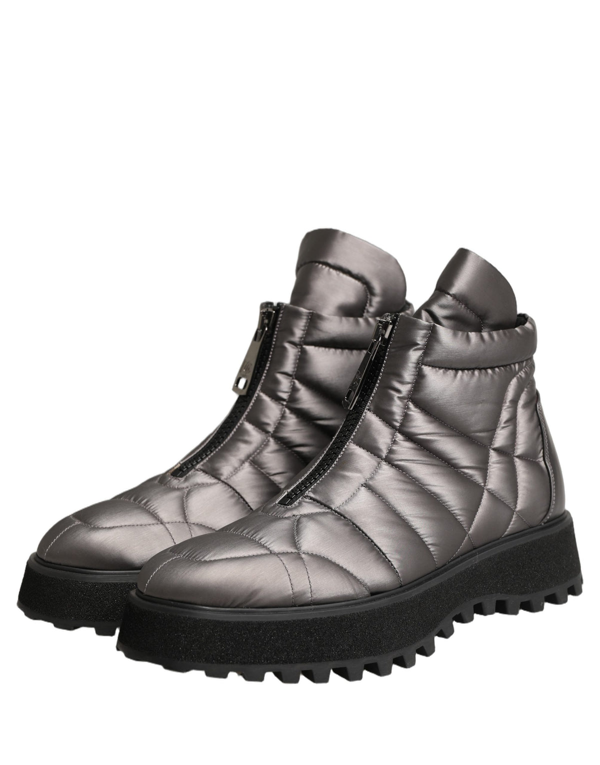 Dolce & Gabbana Silver Leather Quilted Men Ankle Boots Men's Shoes (Pre-Owned)