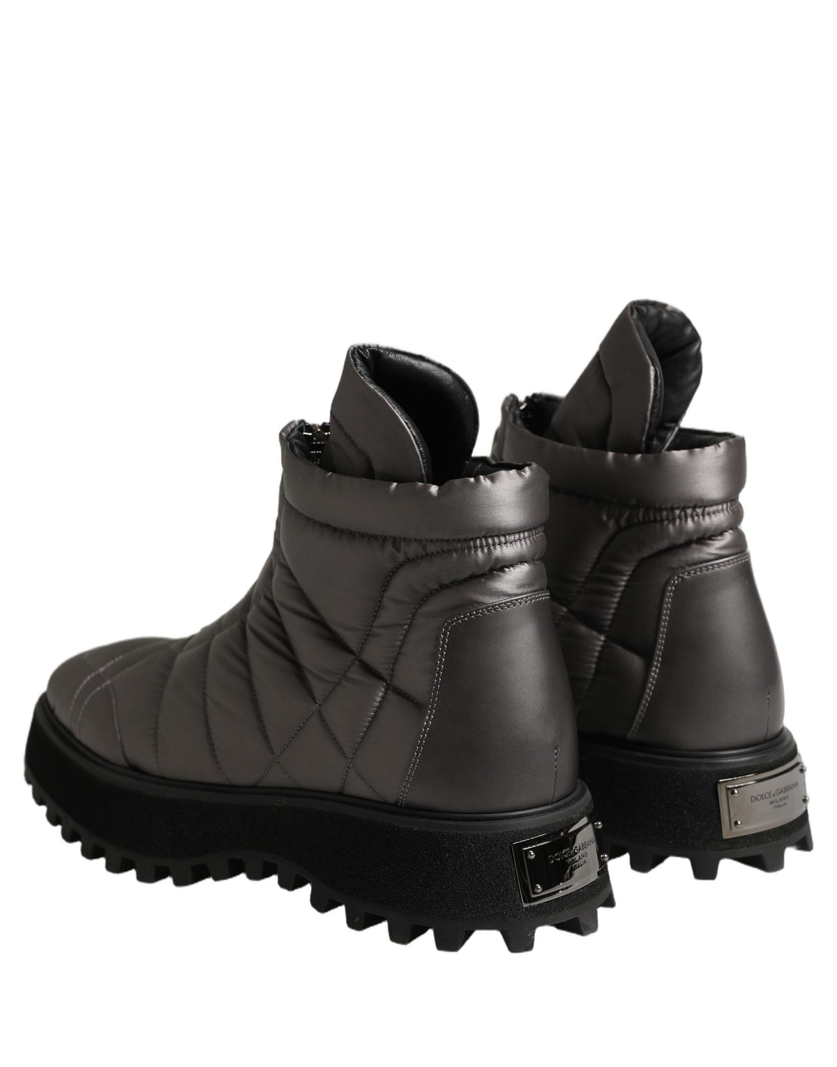 Dolce & Gabbana Silver Leather Quilted Men Ankle Boots Men's Shoes (Pre-Owned)