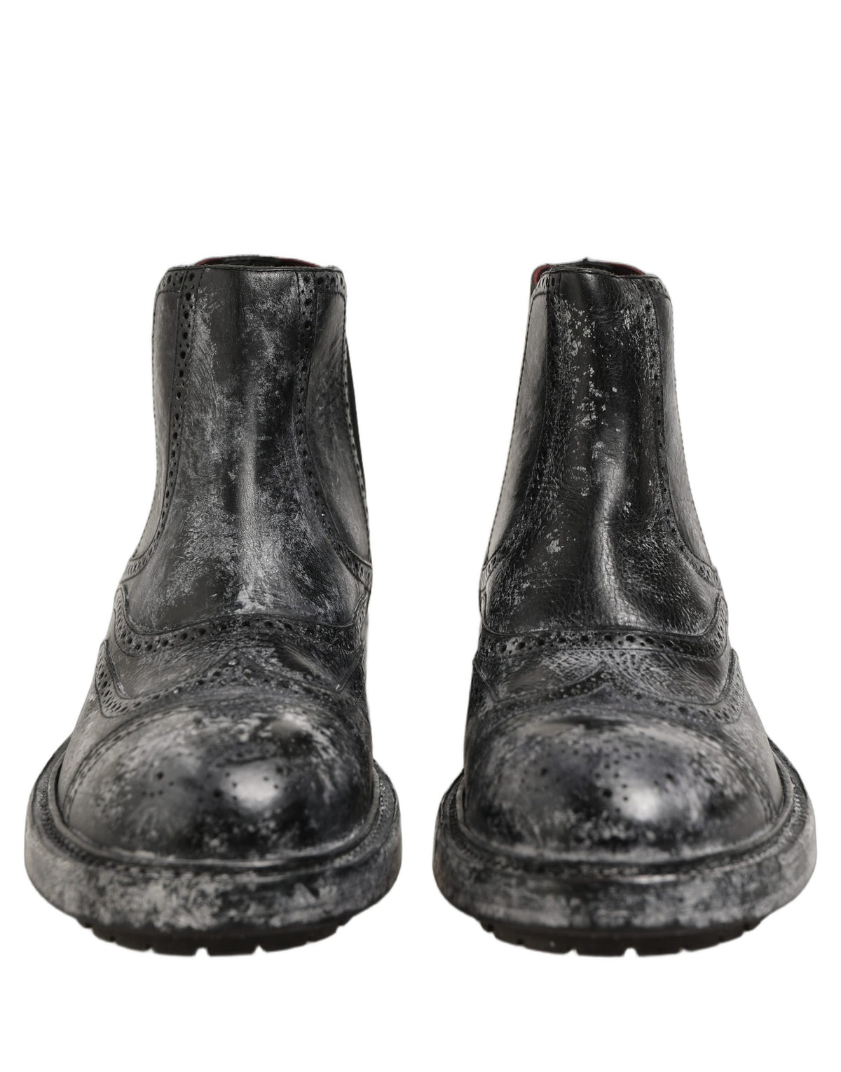 Dolce & Gabbana Black Gray Leather Ankle Chelsea Boots Men's Shoes