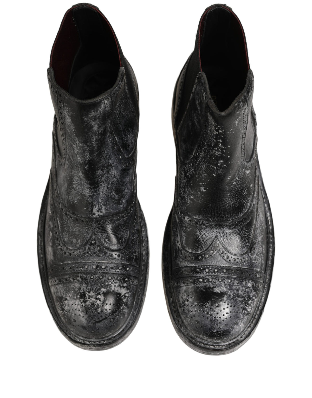 Dolce & Gabbana Black Gray Leather Ankle Chelsea Boots Men's Shoes
