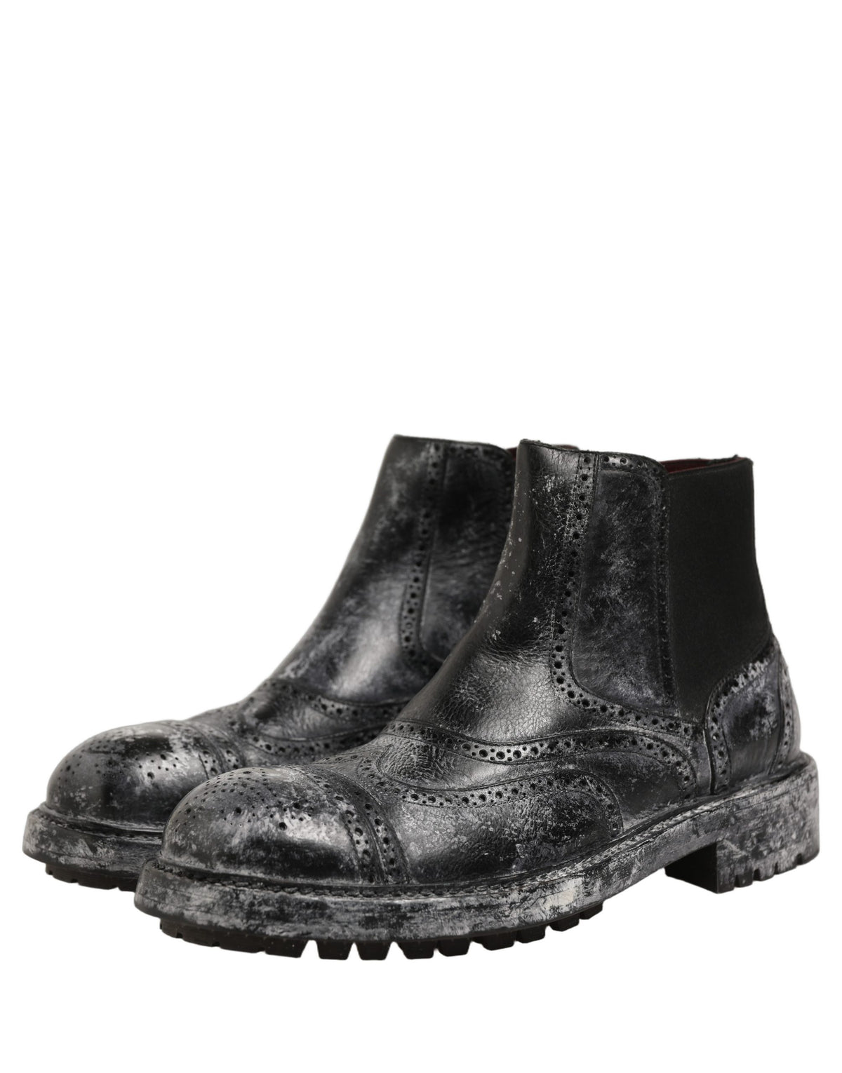Dolce & Gabbana Black Gray Leather Ankle Chelsea Boots Men's Shoes