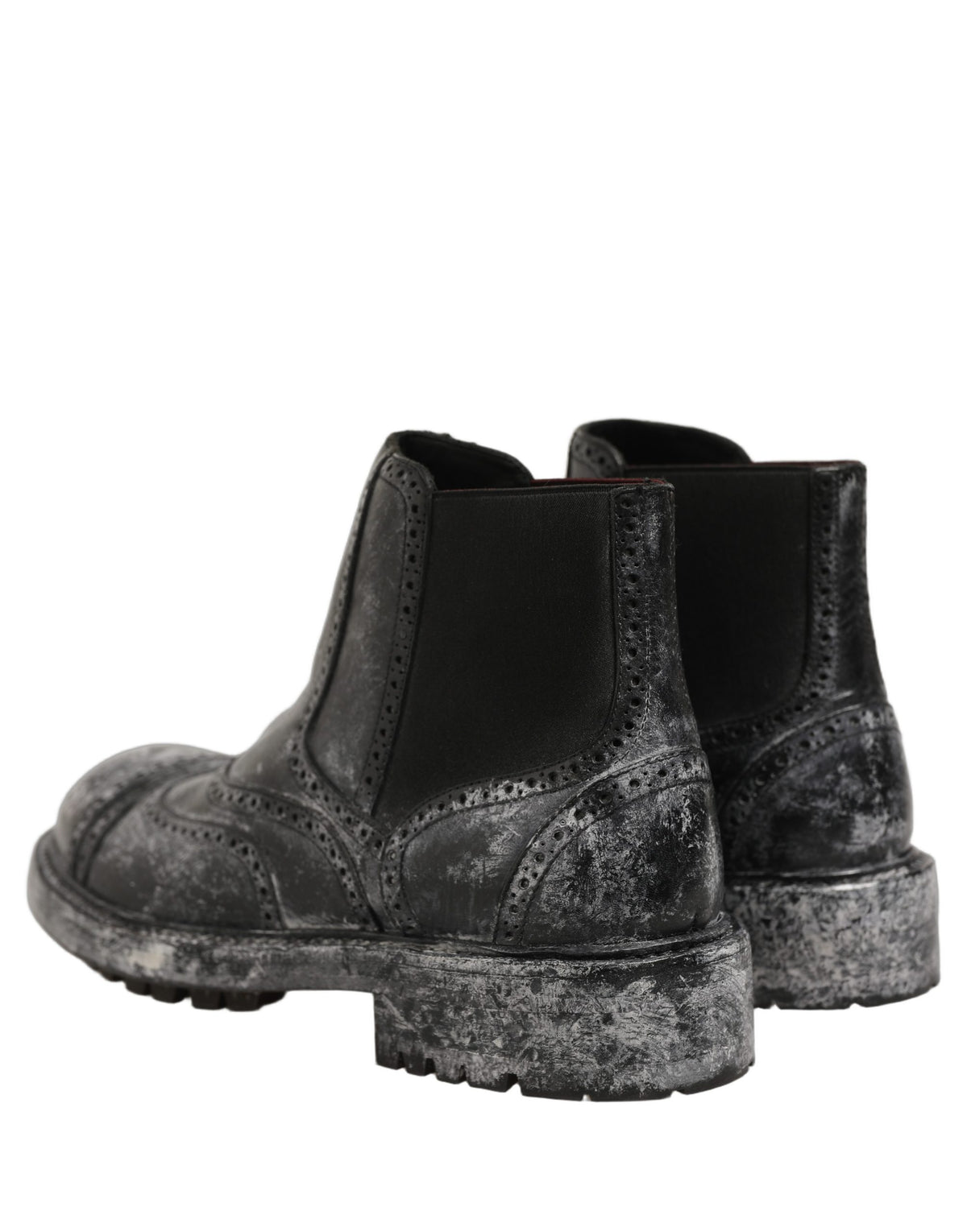 Dolce & Gabbana Black Gray Leather Ankle Chelsea Boots Men's Shoes