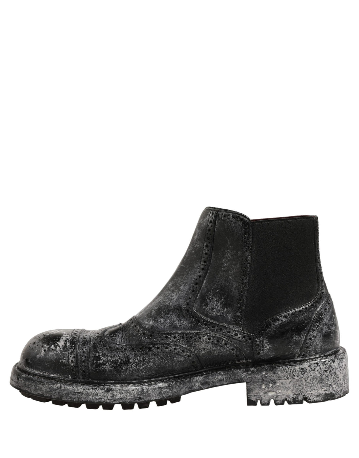 Dolce & Gabbana Black Gray Leather Ankle Chelsea Boots Men's Shoes