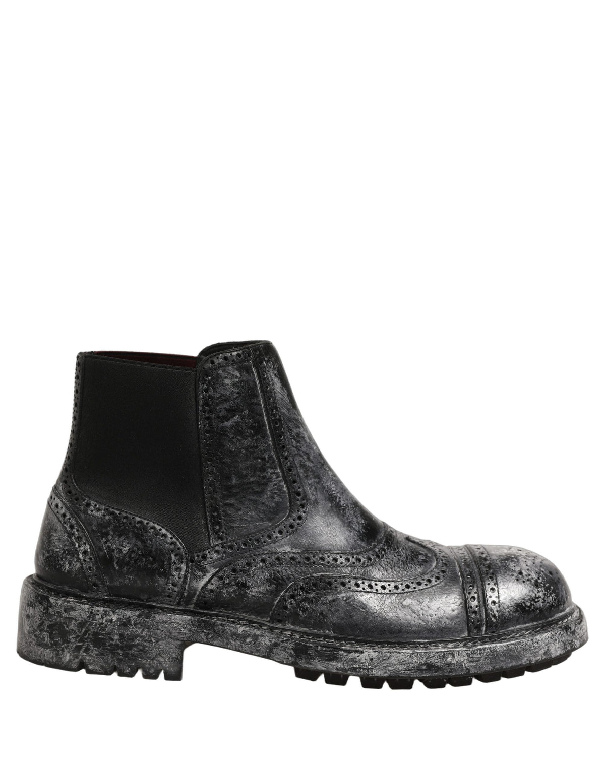 Dolce & Gabbana Black Gray Leather Ankle Chelsea Boots Men's Shoes