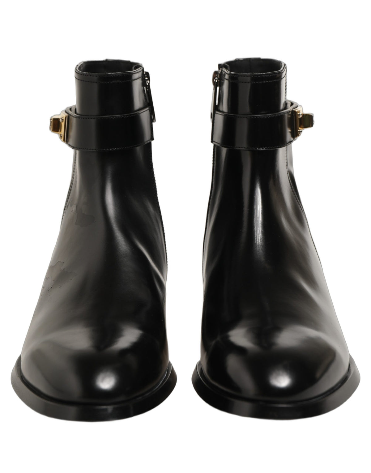 Dolce & Gabbana Black Leather Buckle Mid Calf Boots Men's Shoes