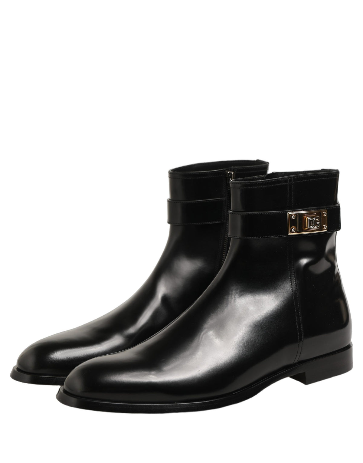 Dolce & Gabbana Black Leather Buckle Mid Calf Boots Men's Shoes