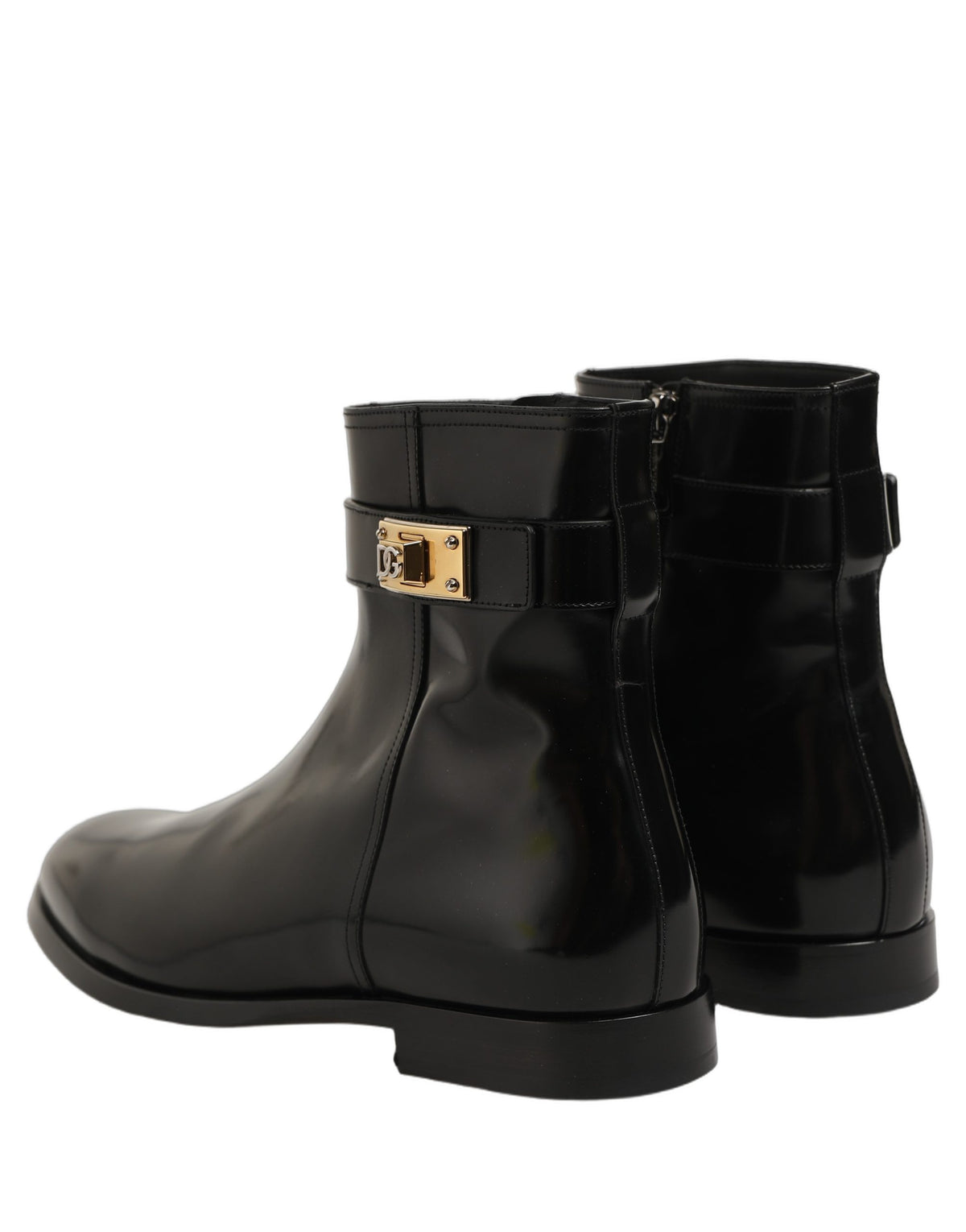 Dolce & Gabbana Black Leather Buckle Mid Calf Boots Men's Shoes