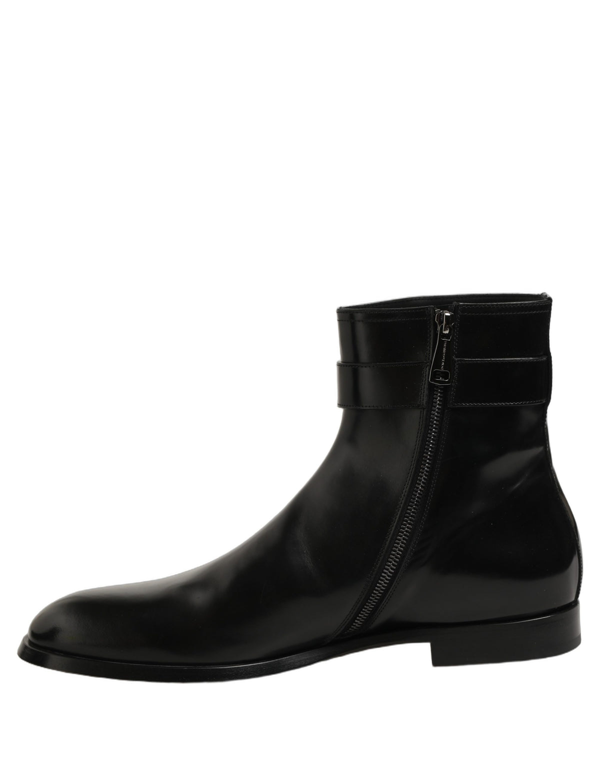 Dolce & Gabbana Black Leather Buckle Mid Calf Boots Men's Shoes