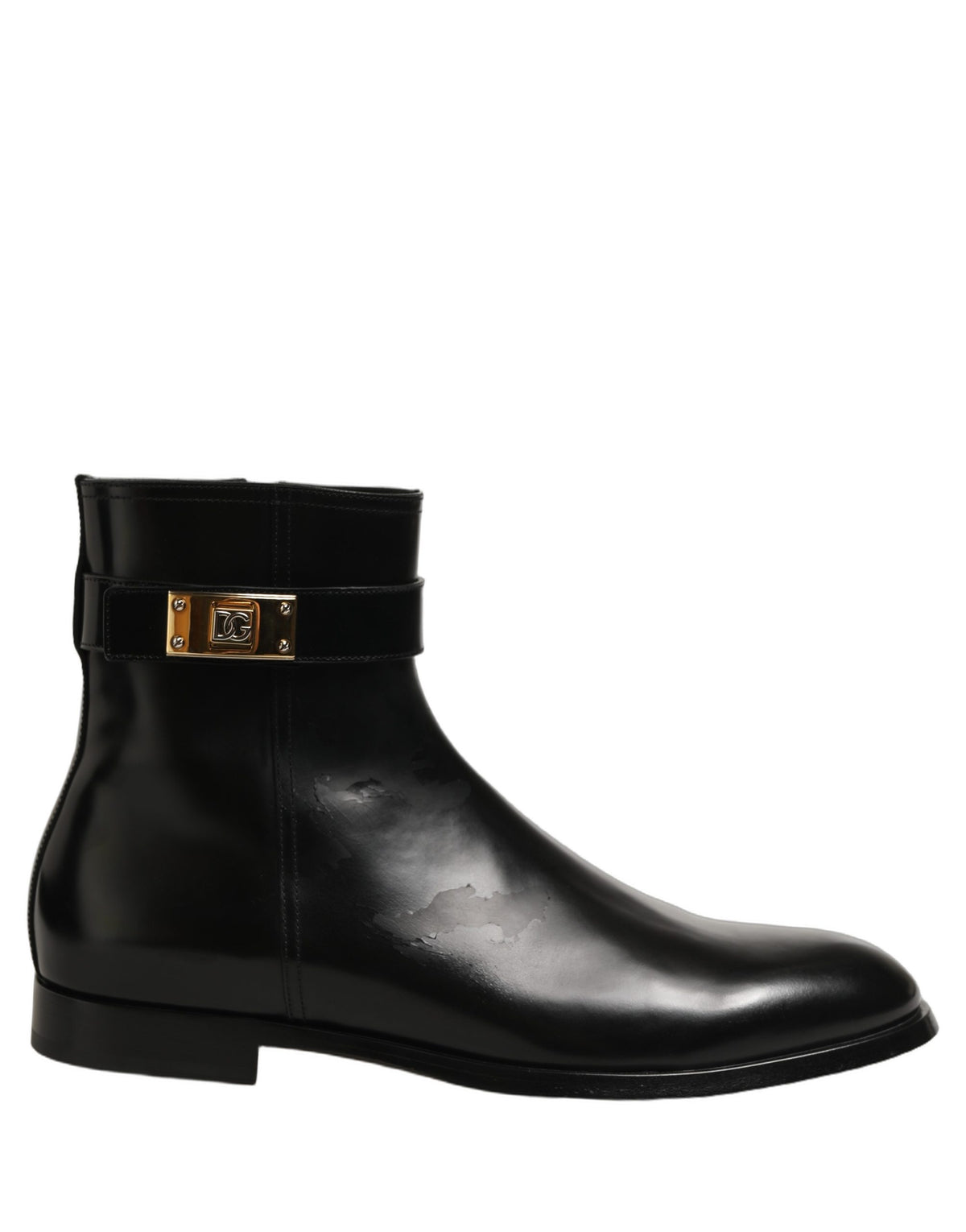 Dolce & Gabbana Black Leather Buckle Mid Calf Boots Men's Shoes
