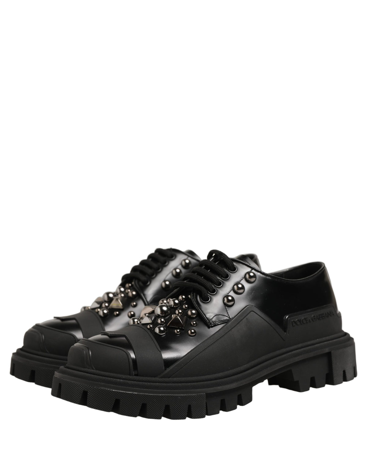 Dolce & Gabbana Black Calfskin Leather Trekking Derby Men's Shoes