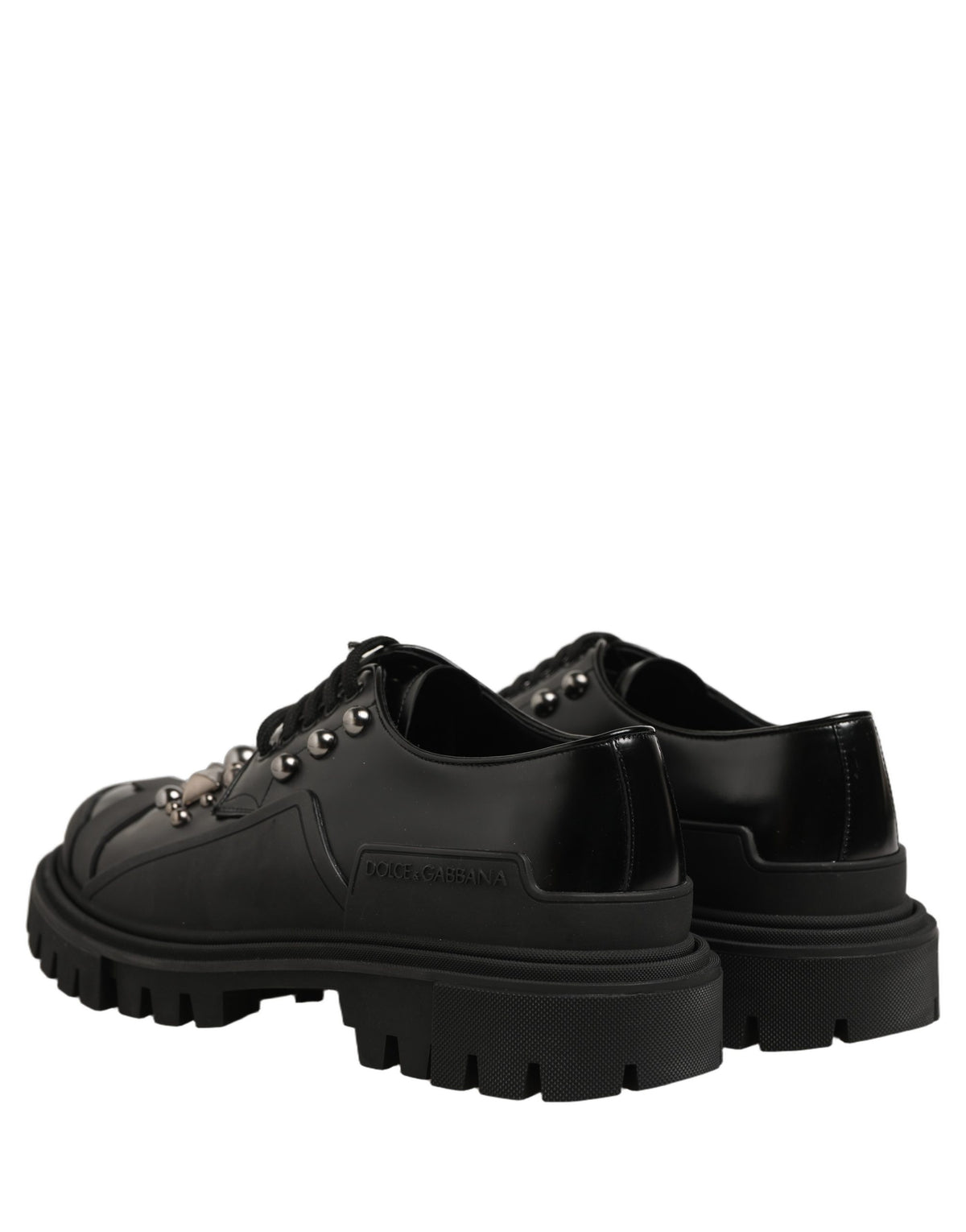 Dolce & Gabbana Black Calfskin Leather Trekking Derby Men's Shoes
