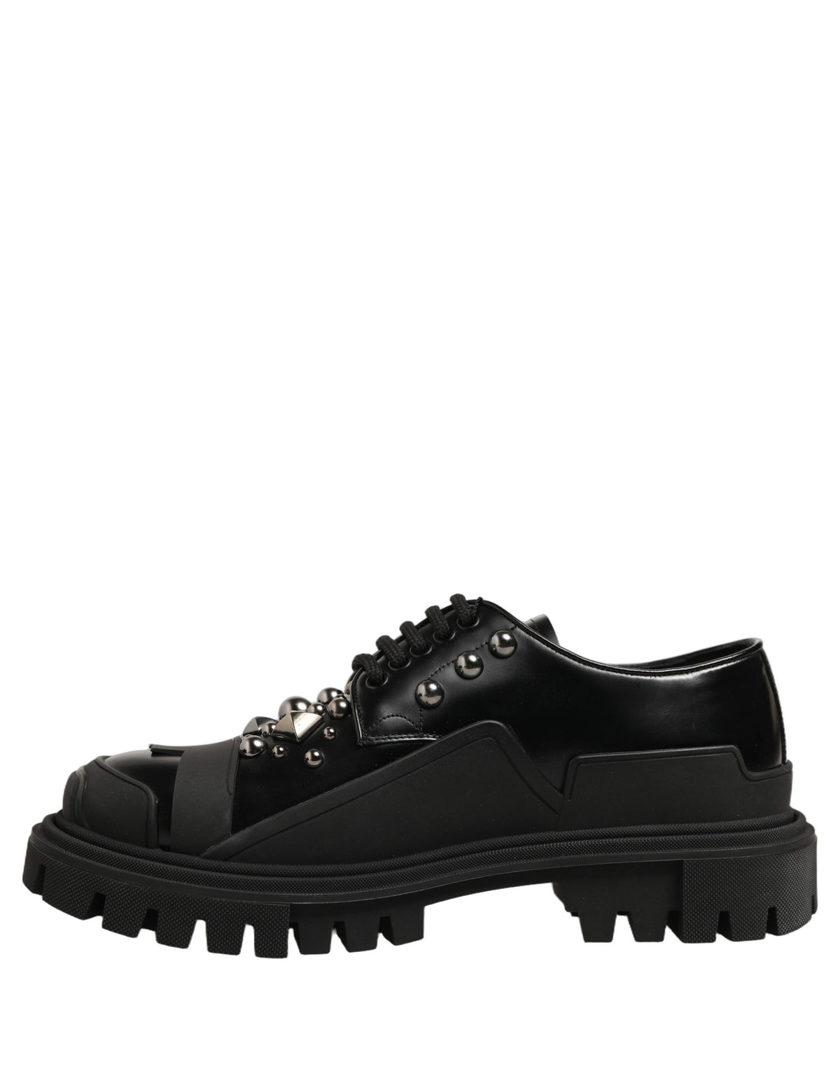 Dolce & Gabbana Black Calfskin Leather Trekking Derby Men's Shoes