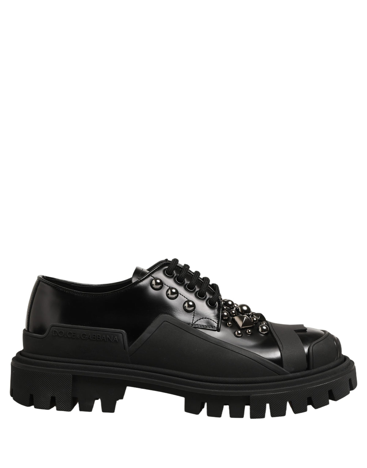 Dolce & Gabbana Black Calfskin Leather Trekking Derby Men's Shoes