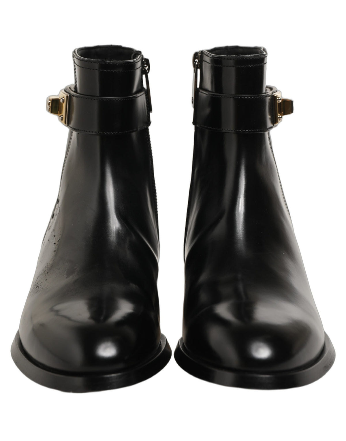 Dolce & Gabbana Black Leather Buckle Mid Calf Boots Men Men's Shoes (Pre-Owned)